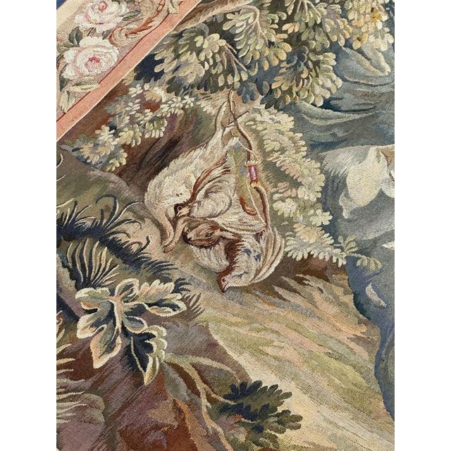 Antique French Handwoven Tapestry with Diane Return of Hunt Scene from Aubusson, 1940s For Sale - Image 10 of 18