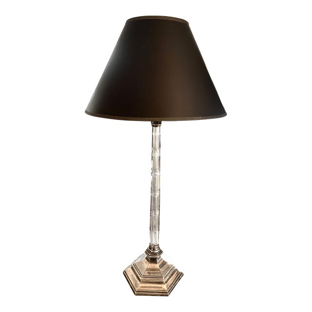 Reed & Barton Crystal and Silver Candlestick Table Lamp For Sale