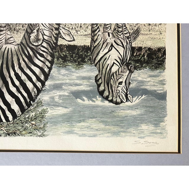 1970s Vintage 1970’s Artists Proof Lithograph of Zebras at Water by Susan Sosa For Sale - Image 5 of 7