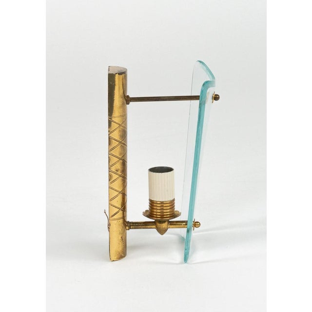 Mid-Century Brass and Curved Glass Sconces in the style of Fontana Arte, Italy, 1950s, Set of 2 For Sale - Image 16 of 17