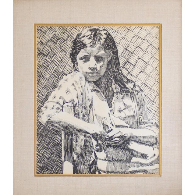 Early 20th Century Pen and Ink Portrait by Texas Artist Weldon Amerine For Sale - Image 6 of 12