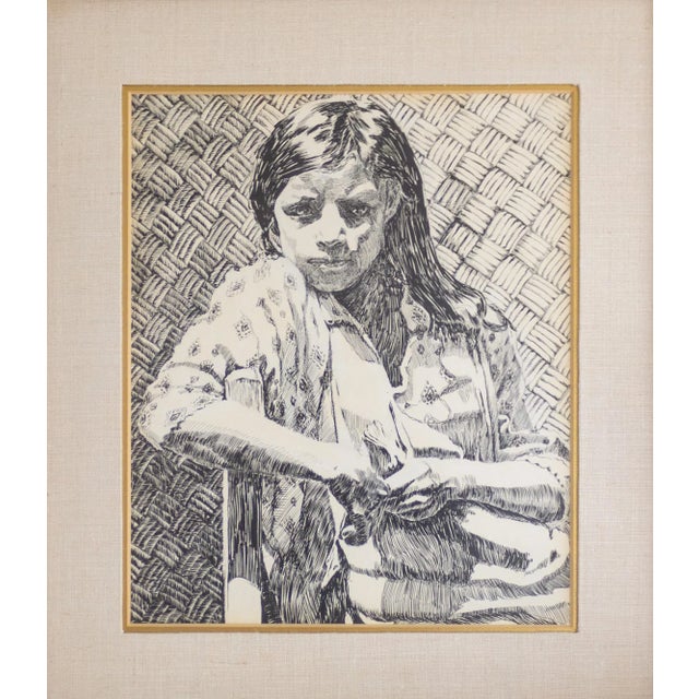 Early 20th Century Pen and Ink Portrait by Weldon Amerine For Sale - Image 6 of 12