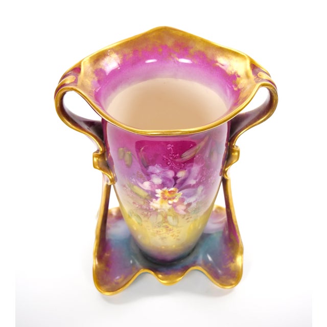French Antique Royal Bonn German Porcelain Hand-Painted & Gilt Floral Decorative Vases For Sale - Image 3 of 13