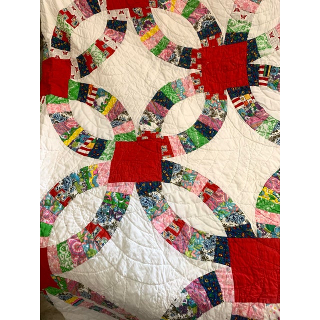 Vintage tradicional handmade American classics wedding ring quilt 70" x 90 twin Featured, floral, paisley, dots and solid...