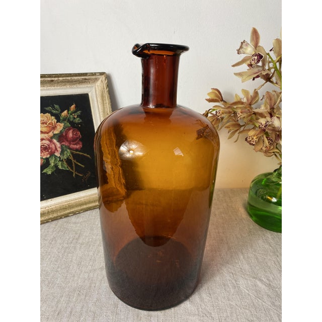 Mid-Century Modern Large Amber Glass Apothecary Bottle, 1970s For Sale - Image 3 of 9