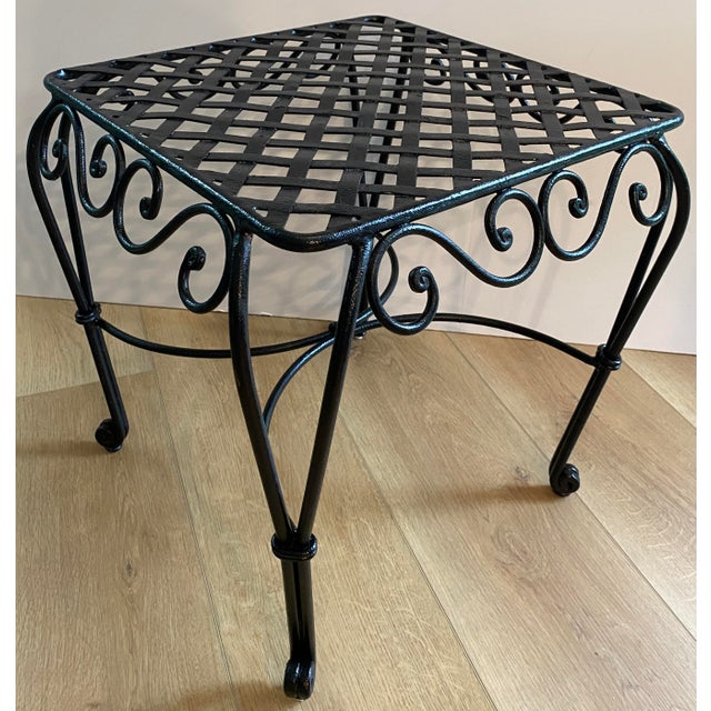 Pair of French Wrought Iron Square Accent Tables, Lattice Tops and Scroll Legs For Sale In Miami - Image 6 of 9