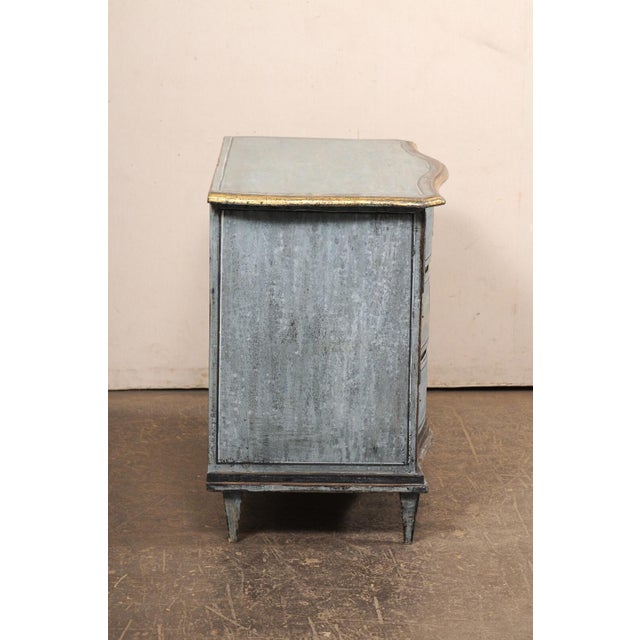 French Serpentine Commode, Blue with Gold Trim For Sale - Image 10 of 12