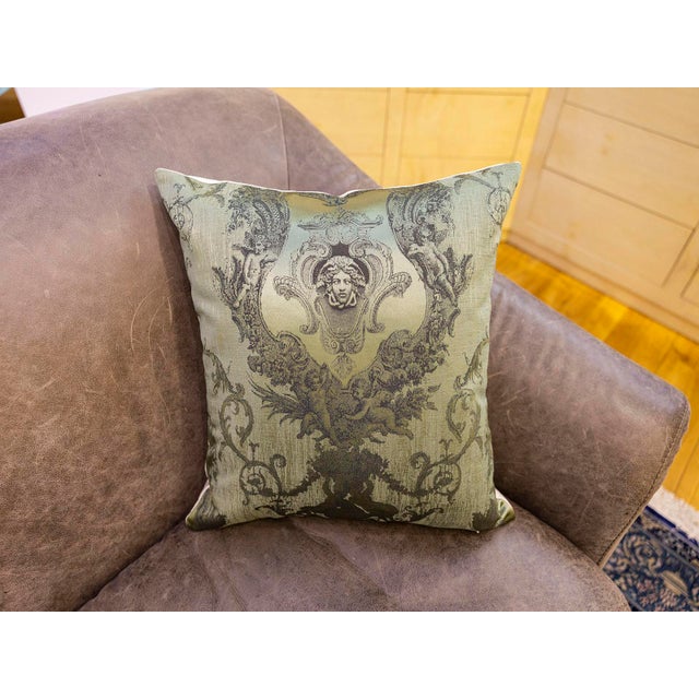Textile Green Medusa Medallion Jacquard Pillow Cover For Sale - Image 7 of 9