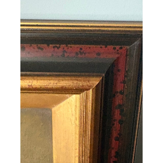 Textile Framed Oil on Board "Boy on Saddle", Mid-20th Century For Sale - Image 7 of 7