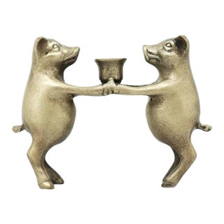 Late 20th Century Vintage Brass Pigs Candle Holder For Sale