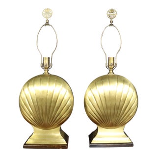 Mid Century Brass Shell Lamps/Pair For Sale