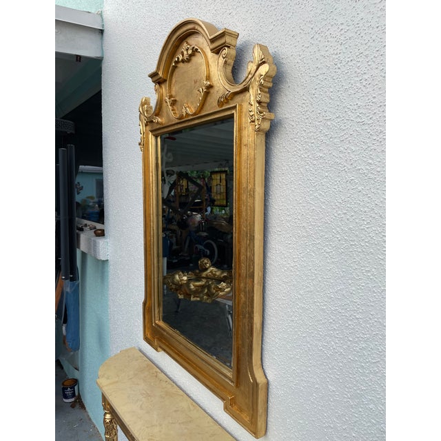 1950s 1950s Restored Neoclassical Gilt Console Table & Mirror Set With Polished Stone Top | Hand-Finished Gold Leaf For Sale - Image 5 of 9