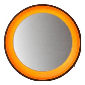 Round Illuminated Teak Mirror, 1960s For Sale