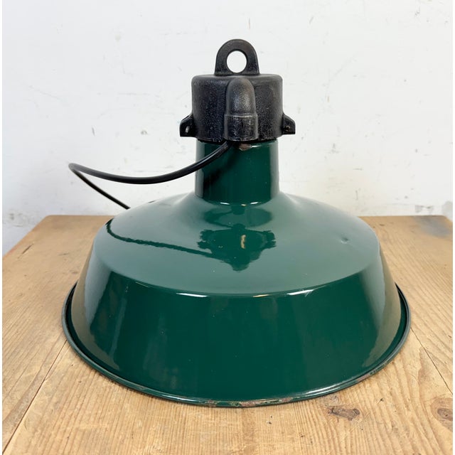 French Industrial Dark Green Enamel Factory Pendant Lamp, 1960s For Sale - Image 14 of 18