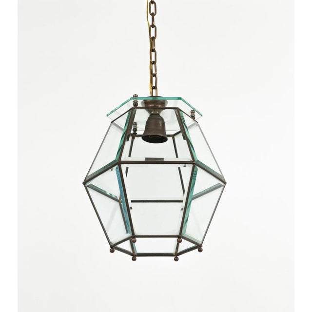 Mid-Century Pendant in Brass and Beveled Glass in the style of Adolf Loos, Italy, 1950s For Sale - Image 4 of 12