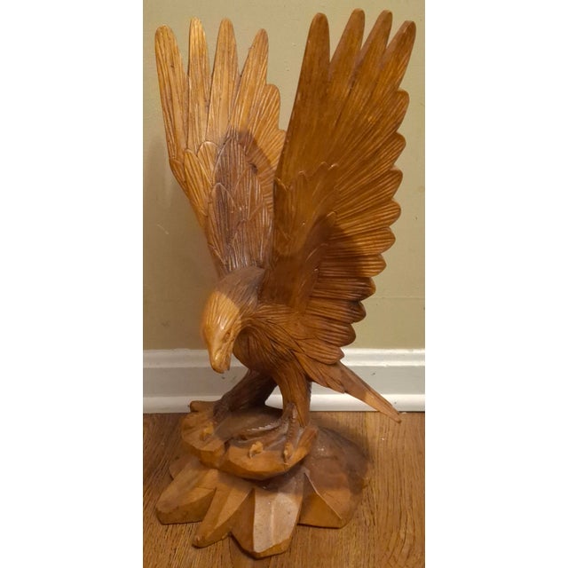 1950s Hand-Carved Single-Piece Figure of an Eagle on Wood Plinth, Circa 1950s For Sale - Image 5 of 14