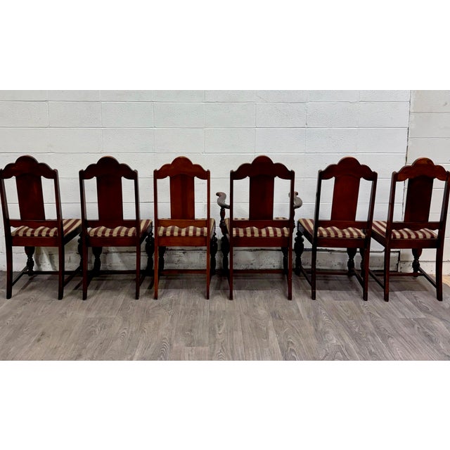 Antique English Tudor Jacobean Revival Dining Chairs - Set of 6 For Sale In Kansas City - Image 6 of 6