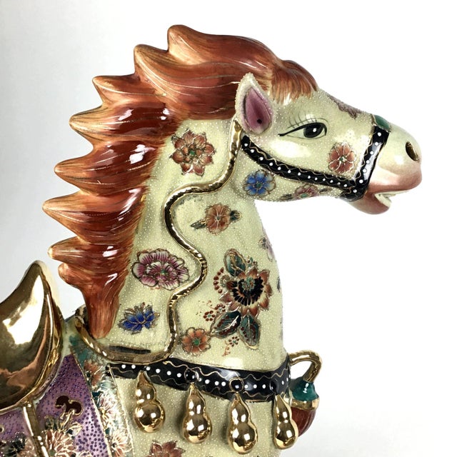 Vintage Chinese Porcelain Golden Horses - a Pair For Sale - Image 10 of 13