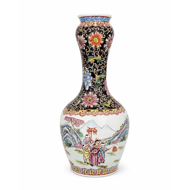 Chinese Chinese Famille Rose Style Porcelain Vase With Figural Landscape Scenes, 14" For Sale - Image 3 of 6