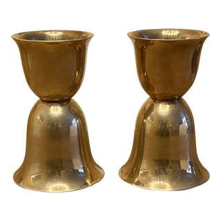 Pair of Josef Hoffmann Brass Candle Holders and Vases For Sale