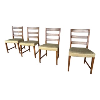 Set of 4 Vintage Ladder Back Teak Wooden Dining Kitchen Chairs Mid-Century Modern Sweden 1960’s For Sale