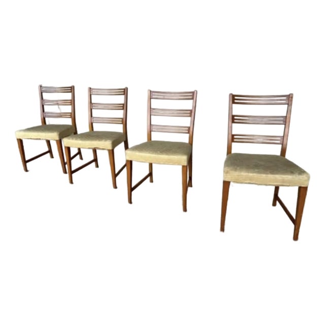 Set of 4 Vintage Ladder Back Teak Wooden Dining Kitchen Chairs Mid-Century Modern Sweden 1960’s For Sale