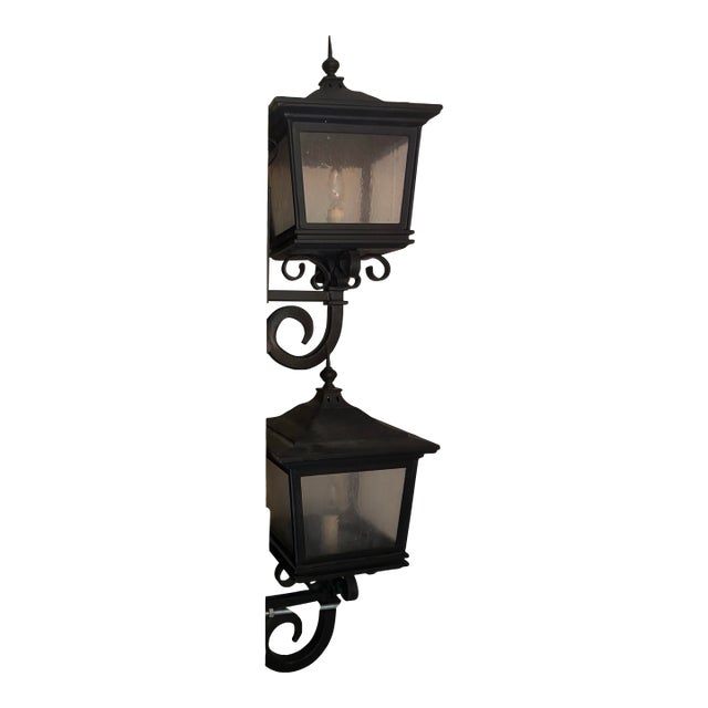 Set of Two Custom William Hinkley Wall Sconces Lanterns Solid Iron For Sale