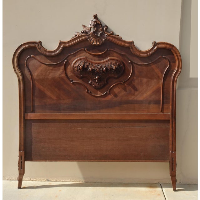 Bed Frame ~ Antique French Louis XVI Brown Headboard Fb & Rails For Sale - Image 4 of 13