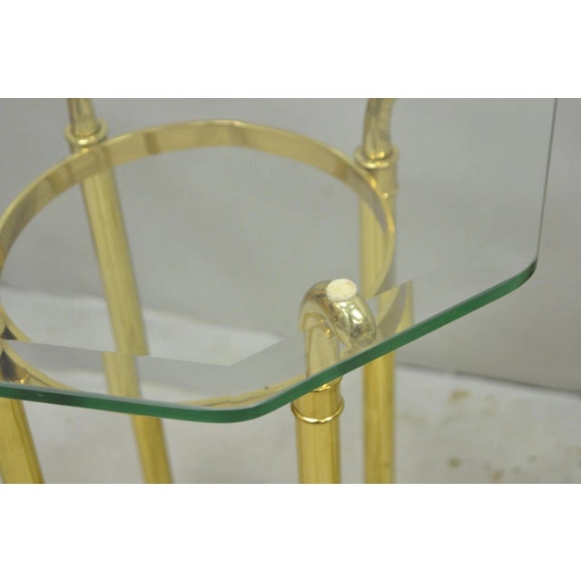 Gold Vintage Hollywood Regency Brass Hoof Foot Glass Top Graduating Side Table - Pair For Sale - Image 8 of 15