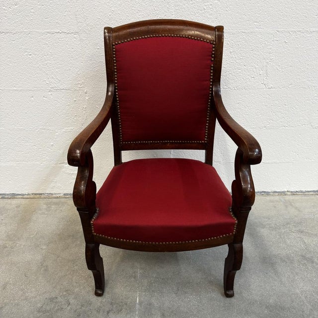 Louis-Philippe Style Office Chair in Walnut and Red Fabric, 1890s For Sale - Image 12 of 12