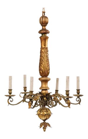 Italian Mid-20th Century Wood and Metal Chandelier in Gold-Bronze Hues