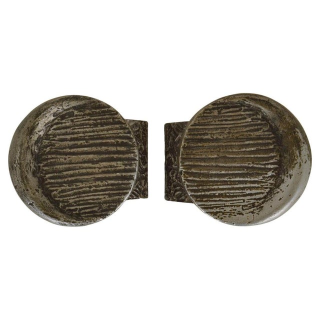 Silver Brutalist Push and Pull Round Door Handles in Aluminum and Bronze 1970s, Set of 2 For Sale - Image 8 of 8