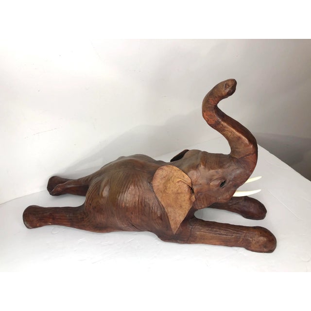 Vintage Leather Covered Elephant Figure With Glass Eyes For Sale - Image 4 of 7
