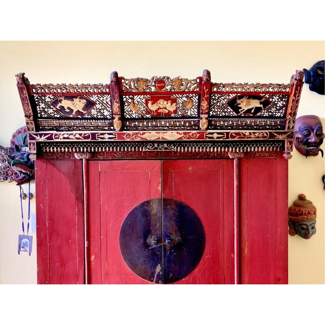 Mid 19th Century Mid 19th Century Chinese Red Lacquered Ming Style Wedding Cabinet For Sale - Image 5 of 13