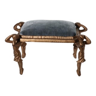 19th Century Art Deco Cast Iron and Velvet Figural Footstool For Sale