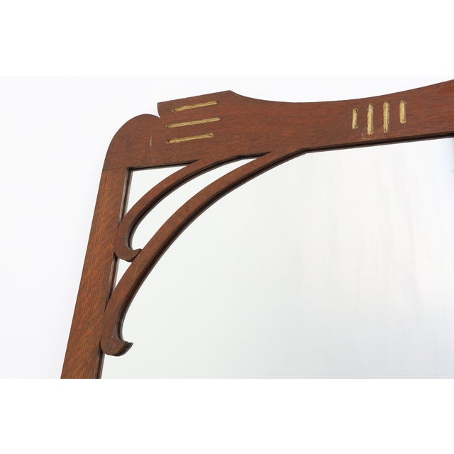 Wood Art Nouveau Mirror in Oak with Gilded Inlay, France, 1915 For Sale - Image 7 of 11