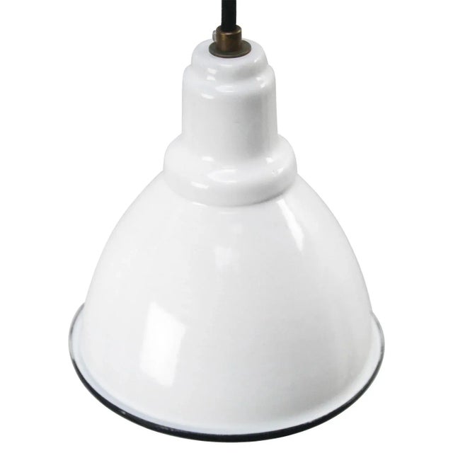 Factory hanging light. white enamel, white interior. brass strain relief with 2 meter wire. all lights are rewired and...