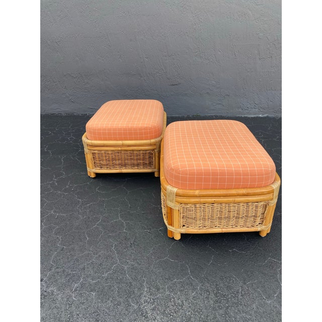 Wood Vintage Large Pair of Organic Modern Large Bamboo Rattan Ottomans or Bench For Sale - Image 7 of 8