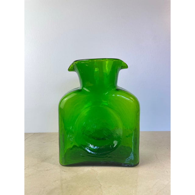 Mid-Century Modern Mid 20th Century Blenko Emerald Green Double Spout Water Bottle Pitcher For Sale - Image 3 of 9