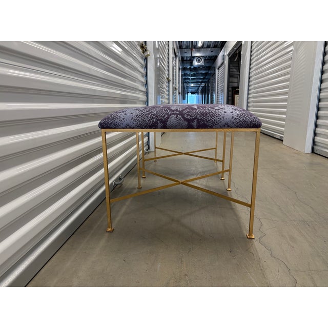 2020s Glam Rock Snakeskin Benches With Brass X-Base For Sale - Image 5 of 10