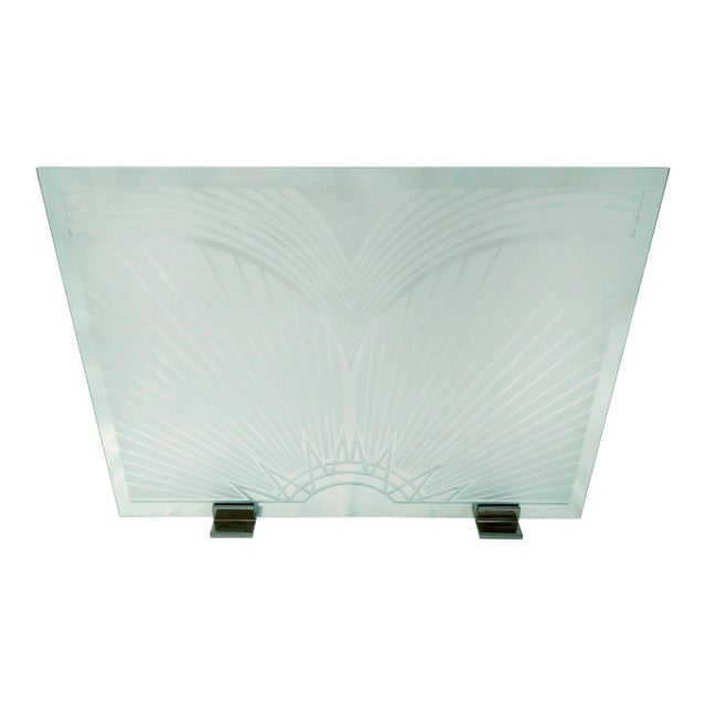 1980s Art Deco Etched Glass and Chrome Fireplace Screen For Sale