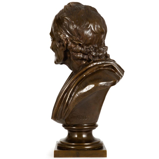 French Antique Bronze Sculpture “Bust of Voltaire” After Jean-Antoine Houdon For Sale - Image 6 of 18