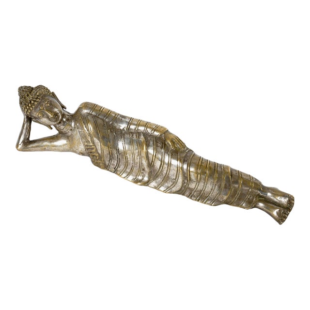 Vintage Mahaparinirvana Buddha Brass Sculpture For Sale