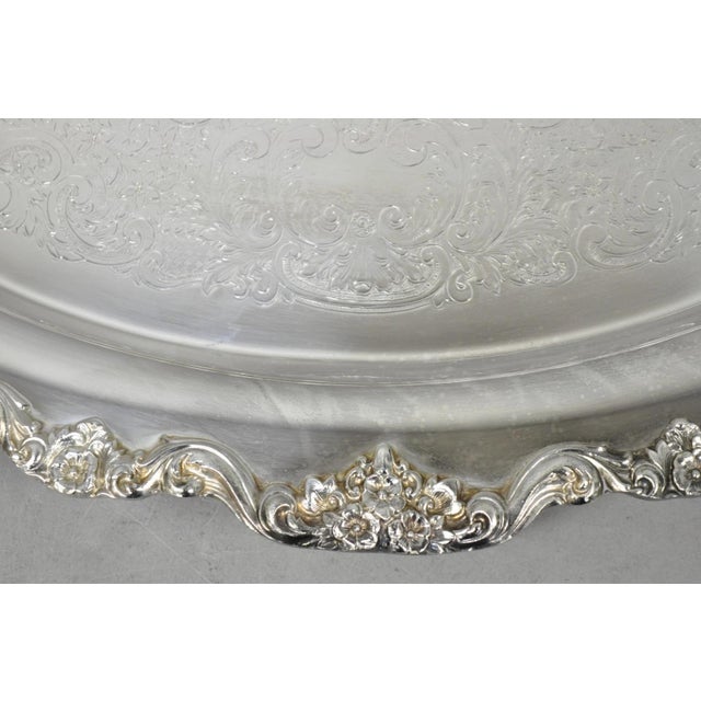 Vintage Towle Victorian Silver Plated Oval Twin Handle Serving Platter Bar Tray For Sale In Philadelphia - Image 6 of 17