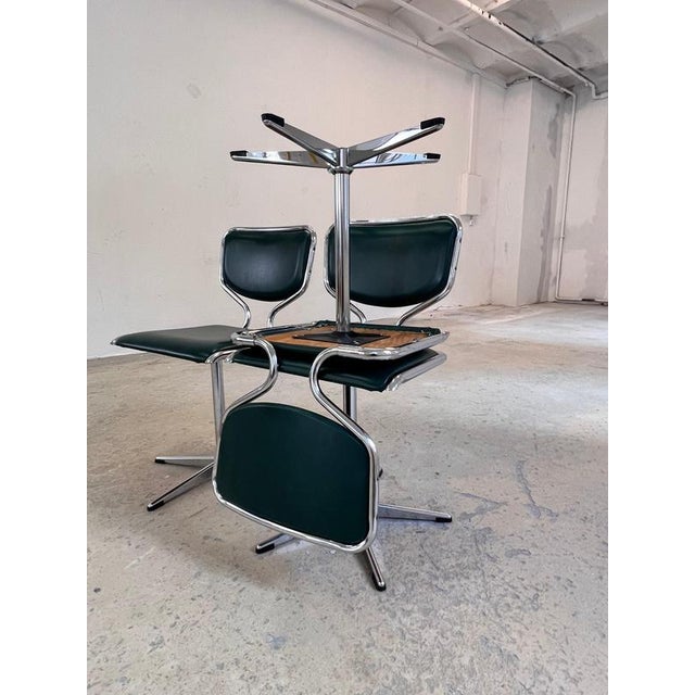 Swivel Chair in Green Faux Leather Upholstery and Chrome For Sale - Image 4 of 11