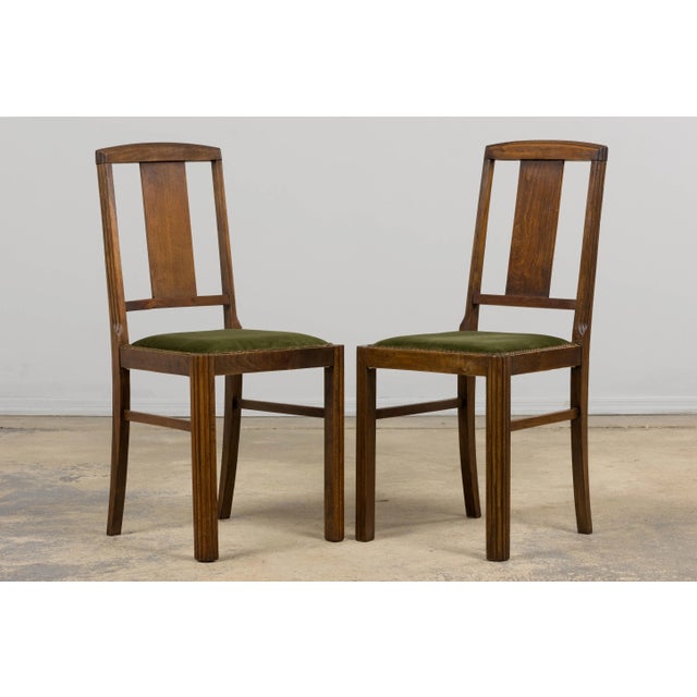 1930s 1930s French Art Deco Maple Dining Chairs W/ Olive Green Velvet - Set of 6 For Sale - Image 5 of 18