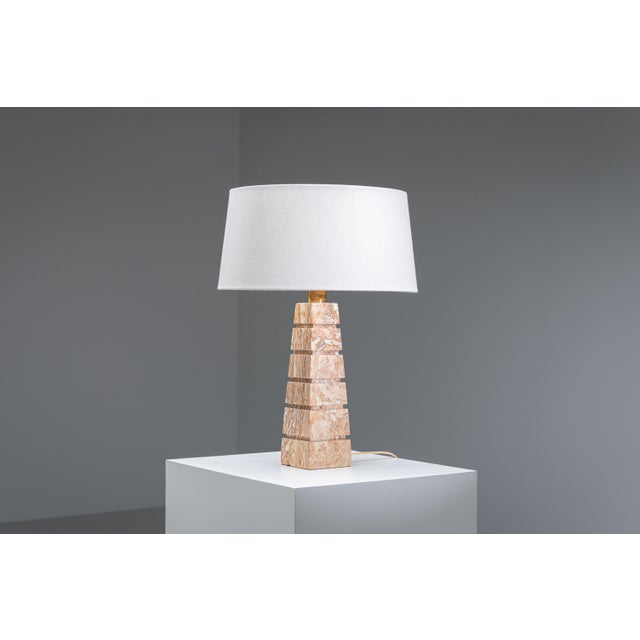 Stone Geometric Pyramid Table Lamp in Travertine-Onyx, 1970s For Sale - Image 7 of 15