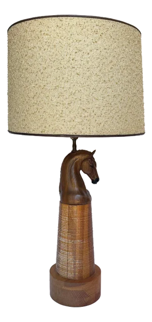 1950s Vintage A. Brandt Ranch Oak Equestrian Carved Horse Table Lamp