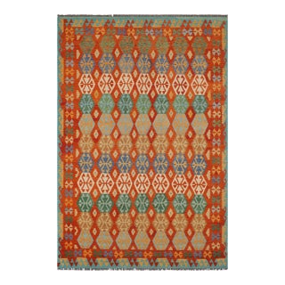 1990s 1990s Abstract Kilim Rust Blue Wool Rug - 8'6" X 9'9" For Sale