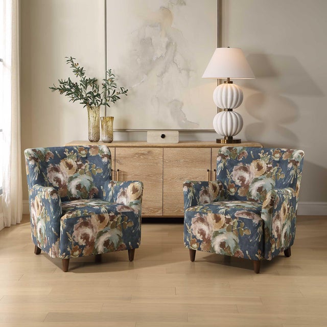 Wood Lainey Floral Upholstered Armchair For Sale - Image 7 of 11